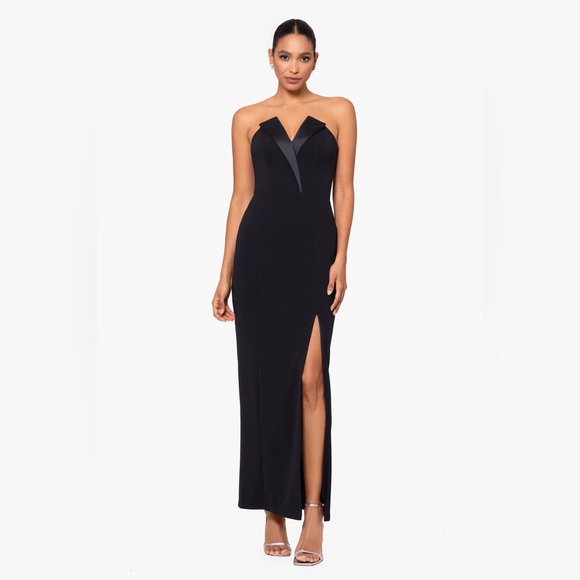 Betsy & Adam "VIOLETTE" LONG STRAPLESS V NECK TUXEDO DRESS Size 2 - Picture 1 of 4